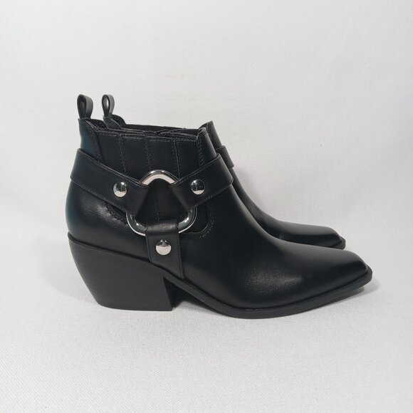 GBG Los Angeles Violita Black Faux Leather Moto Style Ankle Boots Women Size 7.5 - Picture 1 of 12